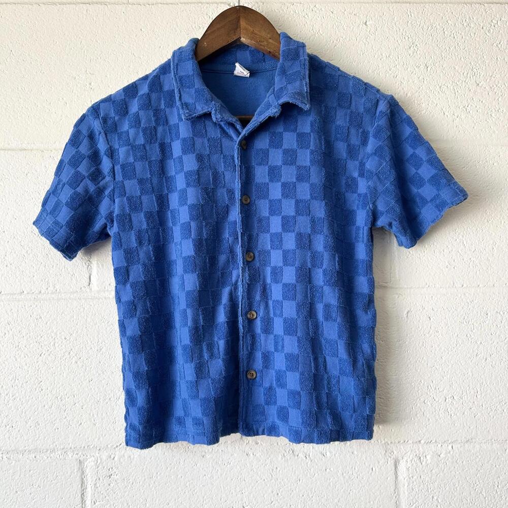 Old Navy Blue Checkered Button Up Shirt Casual Shorts Set Boys Medium